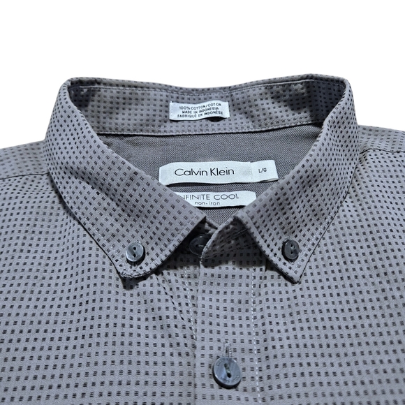 Calvin Klein Infinite Non-Iron Button Up Shirt Mens Large Gray Check 100% Cotton - Picture 2 of 13